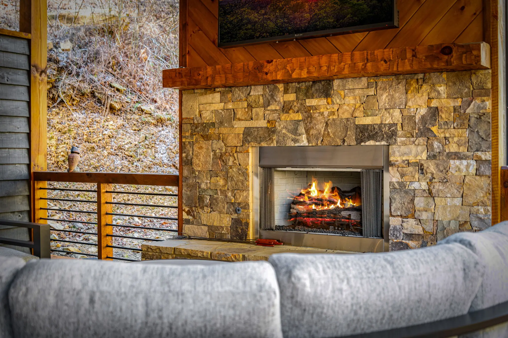 Fire for calming ambience by the creek.