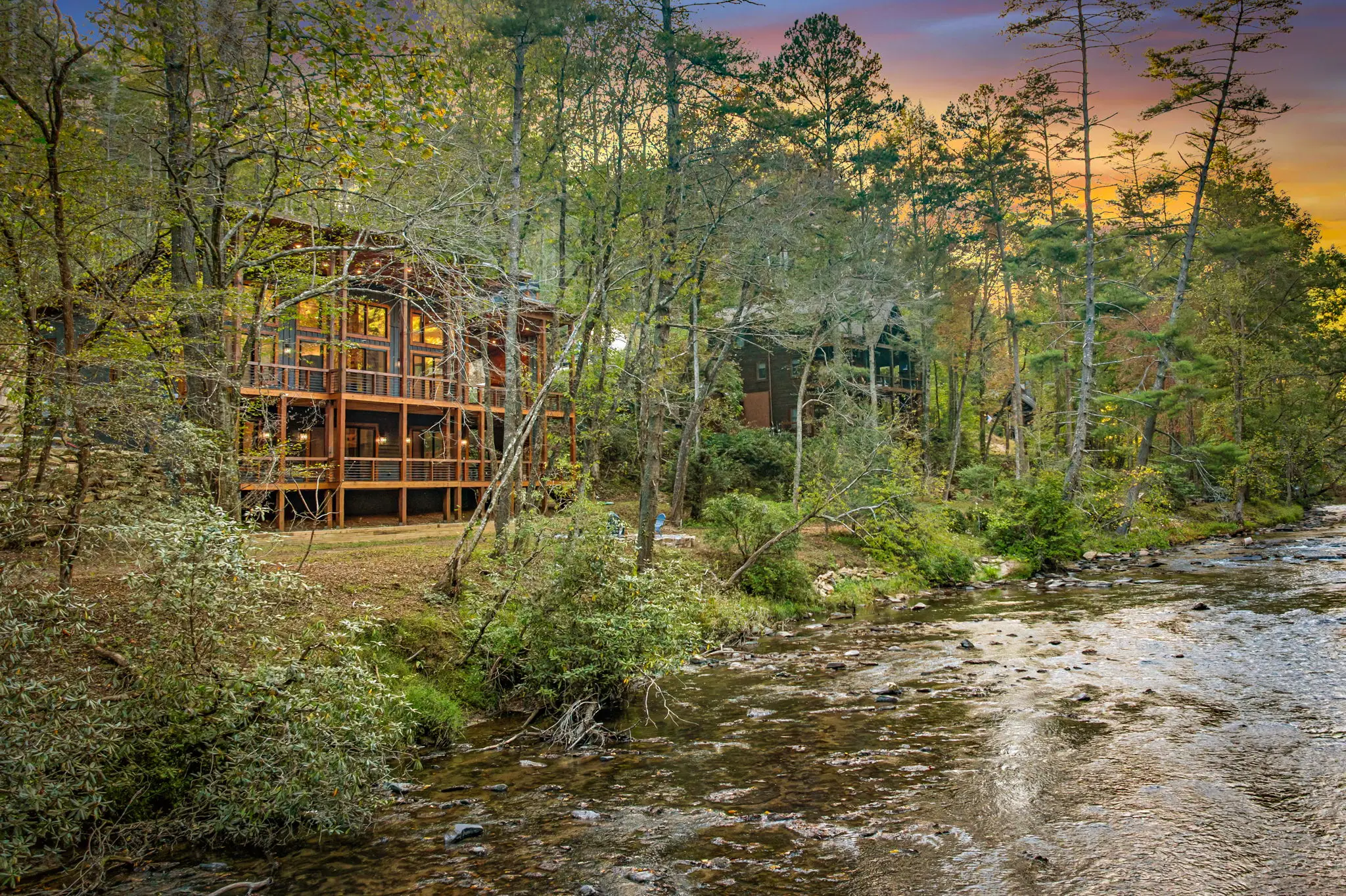 The cabin and creek layout.