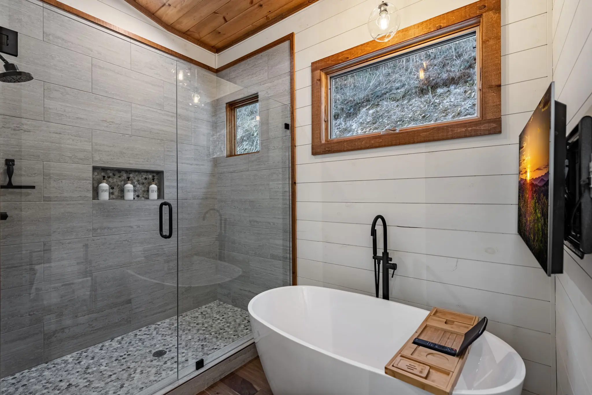 Soaking tub and shower in the ensuite oasis.